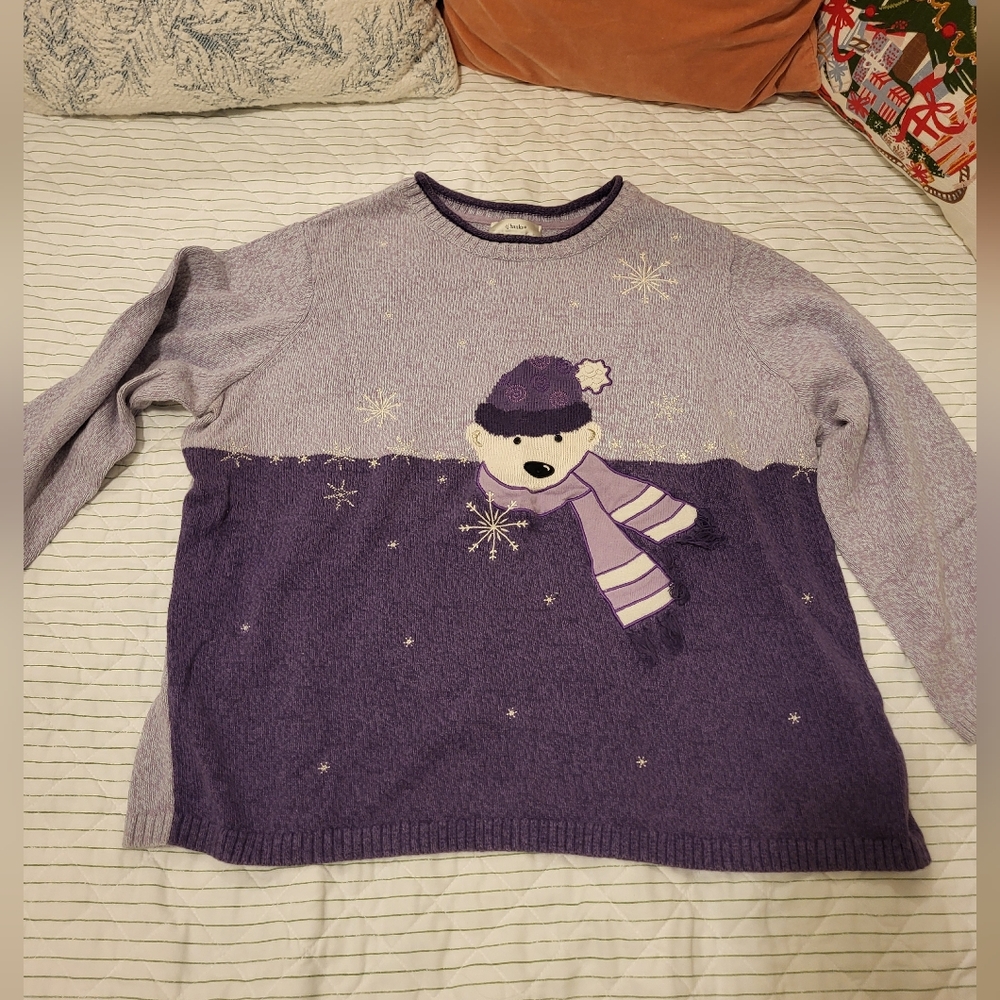 Purple Knit Polar Bear Holiday Sweater By Cj Banks